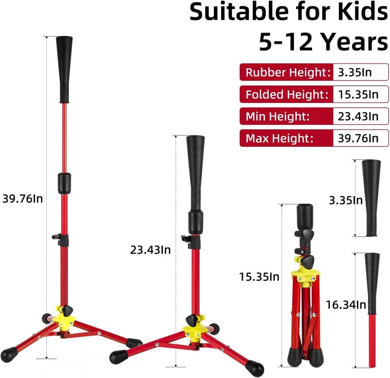 Wiseek 23.5 to 39.76 Inches Baseball Tee for Kids, Batting Tees for Baseball with Carry Bag, Portable Stable Tanner Tee, Baseball Training Equipment Aged 5-12, Softball Tee for Batting and Hitting - Image 2